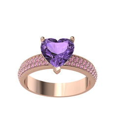 Amar Kalp Yüzük - Ametist ve pembe kuvars 8 ayar rose altın yüzük #ip3e2j