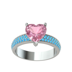 Amar Kalp Yüzük - Pembe kuvars ve akuamarin 18 ayar beyaz altın yüzük #jasjke