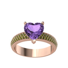 Amar Kalp Yüzük - Ametist ve peridot 925 ayar rose altın kaplama gümüş yüzük #k7ssxc