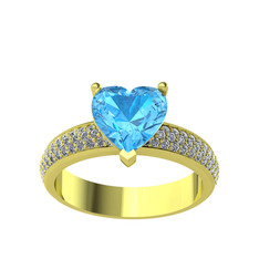 Amar Kalp Yüzük - Akuamarin ve beyaz zirkon 8 ayar altın yüzük #kgi1vd