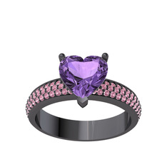 Amar Kalp Yüzük - Ametist ve pembe kuvars 925 ayar siyah rodyum kaplama gümüş yüzük #krh0b4