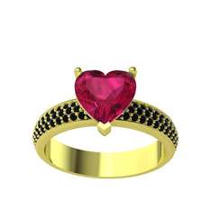Amar Kalp Yüzük - Rodolit garnet ve siyah zirkon 8 ayar altın yüzük #l3ybom