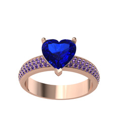 Amar Kalp Yüzük - Lab safir ve ametist 925 ayar rose altın kaplama gümüş yüzük #lz70i6