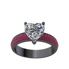 Amar Kalp Yüzük - Swarovski ve rodolit garnet 925 ayar siyah rodyum kaplama gümüş yüzük #mswy8n