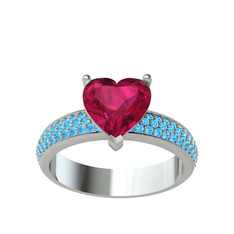 Rodolit garnet ve akuamarin 8 ayar beyaz altın yüzük