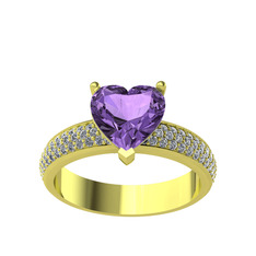 Amar Kalp Yüzük - Ametist ve pırlanta 925 ayar altın kaplama gümüş yüzük (0.7392 karat) #nh0rgu