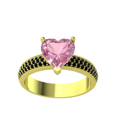 Amar Kalp Yüzük - Pembe kuvars ve siyah zirkon 18 ayar altın yüzük #nl1t3r