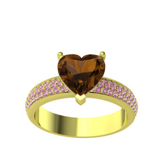 Dumanlı kuvars ve pembe kuvars 925 ayar altın kaplama gümüş yüzük