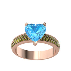 Akuamarin ve peridot 14 ayar rose altın yüzük