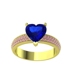 Lab safir ve pembe kuvars 925 ayar altın kaplama gümüş yüzük