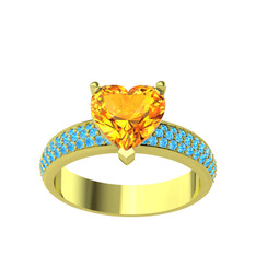 Amar Kalp Yüzük - Sitrin ve akuamarin 925 ayar altın kaplama gümüş yüzük #p1k8jf