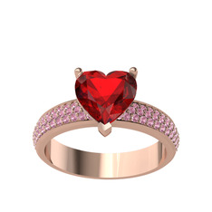 Amar Kalp Yüzük - Garnet ve pembe kuvars 18 ayar rose altın yüzük #phkchj