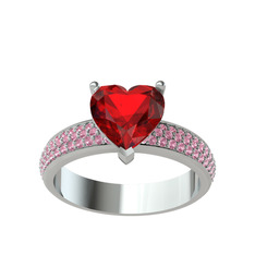 Garnet ve pembe kuvars 14 ayar beyaz altın yüzük