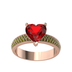 Amar Kalp Yüzük - Garnet ve peridot 14 ayar rose altın yüzük #qa6mxa
