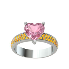 Pembe kuvars ve sitrin 8 ayar beyaz altın yüzük