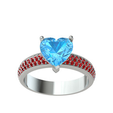 Akuamarin ve garnet 8 ayar beyaz altın yüzük