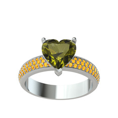 Amar Kalp Yüzük - Peridot ve sitrin 8 ayar beyaz altın yüzük #sd6u3p