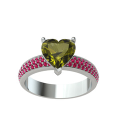 Peridot ve rodolit garnet 18 ayar beyaz altın yüzük