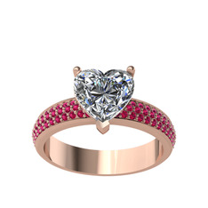 Amar Kalp Yüzük - Beyaz zirkon ve rodolit garnet 8 ayar rose altın yüzük #sx9f3m