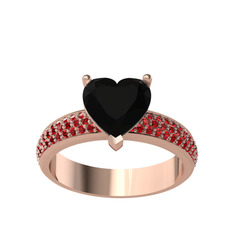 Amar Kalp Yüzük - Siyah zirkon ve garnet 18 ayar rose altın yüzük #t97utm