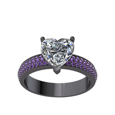 Amar Kalp Yüzük - Swarovski ve ametist 925 ayar siyah rodyum kaplama gümüş yüzük #tzbwy4