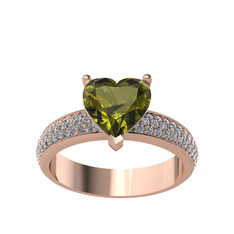 Peridot ve beyaz zirkon 8 ayar rose altın yüzük