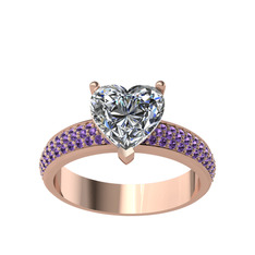 Amar Kalp Yüzük - Swarovski ve ametist 18 ayar rose altın yüzük #whi6rx