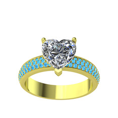 Amar Kalp Yüzük - Swarovski ve akuamarin 925 ayar altın kaplama gümüş yüzük #wnfqi