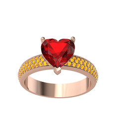 Garnet ve sitrin 8 ayar rose altın yüzük