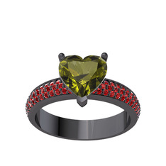 Peridot ve garnet 925 ayar siyah rodyum kaplama gümüş yüzük
