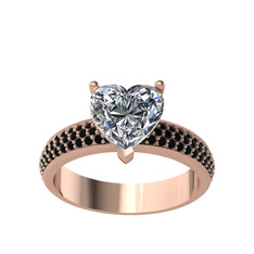 Amar Kalp Yüzük - Swarovski ve siyah zirkon 14 ayar rose altın yüzük #ywy690