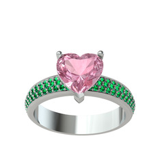 Pembe kuvars ve yeşil kuvars 8 ayar beyaz altın yüzük