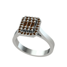 Yue Baget Yüzük - Dumanlı kuvars 14 ayar beyaz altın yüzük #104rn66