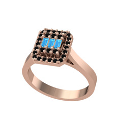 Yue Baget Yüzük - Akuamarin ve siyah zirkon 18 ayar rose altın yüzük #11evu73