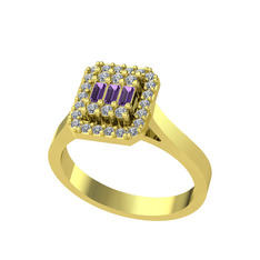 Yue Baget Yüzük - Ametist ve swarovski 925 ayar altın kaplama gümüş yüzük #11nvnlm