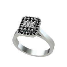 Yue Baget Yüzük - Swarovski ve siyah zirkon 14 ayar beyaz altın yüzük #11yq2eb
