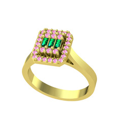 Yue Baget Yüzük - Yeşil kuvars ve pembe kuvars 14 ayar altın yüzük #135f1y