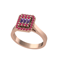 Ametist ve rodolit garnet 14 ayar rose altın yüzük