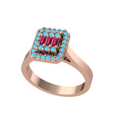 Rodolit garnet ve akuamarin 925 ayar rose altın kaplama gümüş yüzük