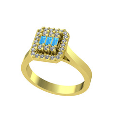Akuamarin ve swarovski 925 ayar altın kaplama gümüş yüzük