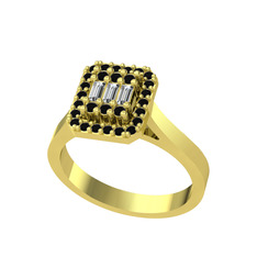 Yue Baget Yüzük - Beyaz zirkon ve siyah zirkon 14 ayar altın yüzük #14d98v0