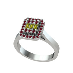 Yue Baget Yüzük - Peridot ve kök yakut 18 ayar beyaz altın yüzük #14gyojv