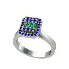 Yue Baget Yüzük - Yeşil kuvars ve lab safir 8 ayar beyaz altın yüzük #14psbqq