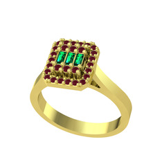 Yue Baget Yüzük - Yeşil kuvars ve kök yakut 14 ayar altın yüzük #15t3uia