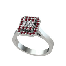 Yue Baget Yüzük - Swarovski ve kök yakut 18 ayar beyaz altın yüzük #15wqyf3