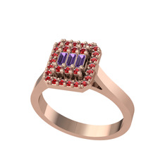 Ametist ve garnet 18 ayar rose altın yüzük