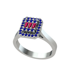 Rodolit garnet ve lab safir 8 ayar beyaz altın yüzük