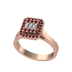 Yue Baget Yüzük - Beyaz zirkon ve kök yakut 8 ayar rose altın yüzük #16jf9y2