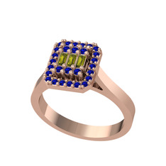 Yue Baget Yüzük - Peridot ve lab safir 14 ayar rose altın yüzük #1715ubd