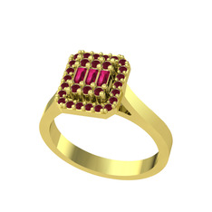 Yue Baget Yüzük - Rodolit garnet ve kök yakut 14 ayar altın yüzük #17e4y43